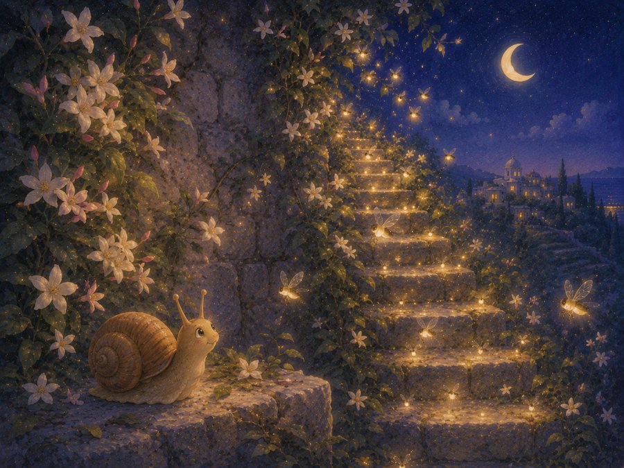 Illustration for Gelsomina and the Firefly Ladder