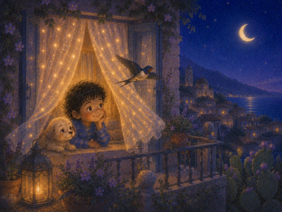 Illustration for The Window with Star Curtains